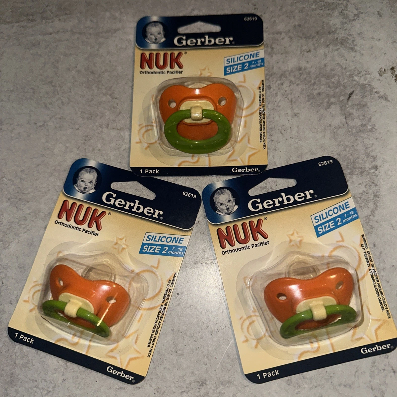 3 Lot Vintage 2005 Gerber NUK Orthodontic Silicone Pacifier Size 2 NOS Orange
Opens in a new window