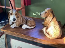 Homco Bassett Hound Figurine Floor Fireplace Statue Chalkware 1983 Lot Of 2