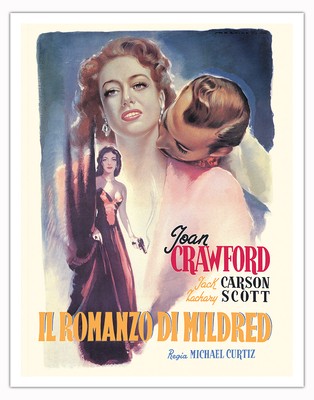 Mildred Pierce - Starring Joan Crawford - Vintage Italian Film Noir Poster 1945