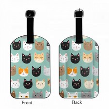 Cute Cat Faces Luggage Tags Repeating Pattern Kitty Pet Funny Face Cartoon Pr...