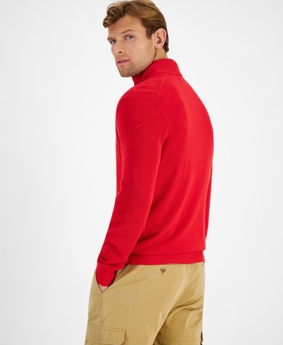 Club Room Men's Quarter-Zip Textured Cotton Sweater Fire Size S