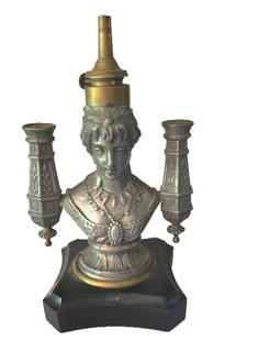 Antique 1863 Figural Oil Lamp Base French Neoclassical style spelter bronze 9"
