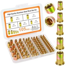 Metric Rivet Nut Assortment Kit, 105Pcs stainless Steel SAE Rivet Nut, M3 M4 M5 