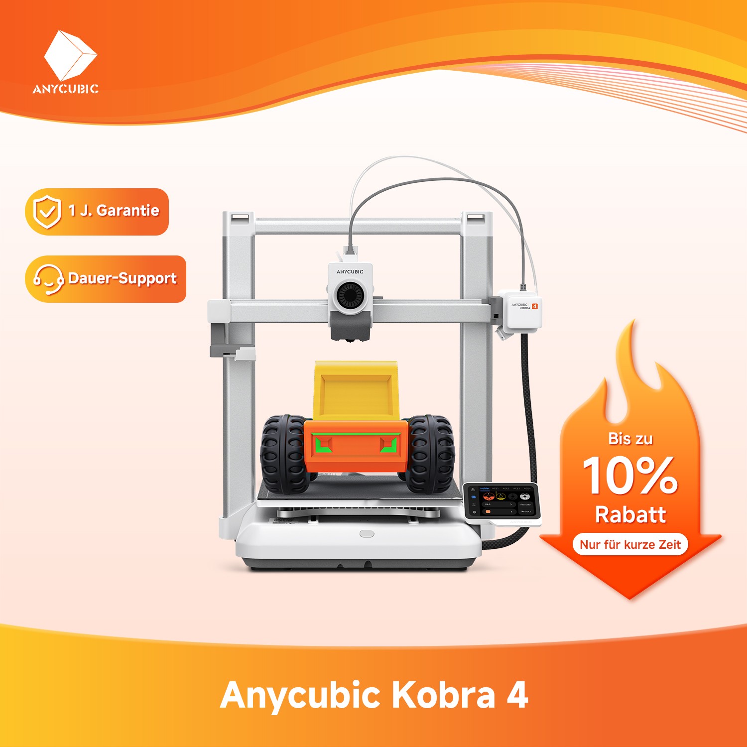 ANYCUBIC Kobra 4 3D-Drucker, 600 mm/s Druckgeschwindigkeit, Schnell montiert