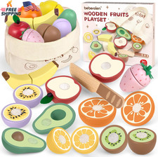 Wooden Play Food Set Kids Kitchen Cutting Pretend Play Educational Toy