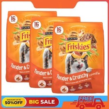 3 Pack Purina Friskies Tender Crunch'd Chicken, Beef, Carrot Dry Cat Food 16lb