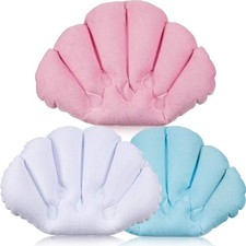 3 Pieces Inflatable Bath Pillow W/ Suction Cups Terry Cloth Covered Shell Shape