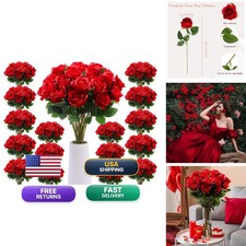 Retrowavy 200 Pcs Artificial Roses Long Stems Silk Flowers - Red