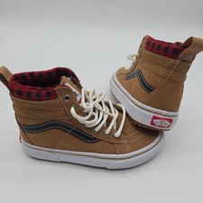 Vans Sk8-Hi MTE Shoes Kids Size 2 Brown Suede Plaid High Top Winter Sneakers New