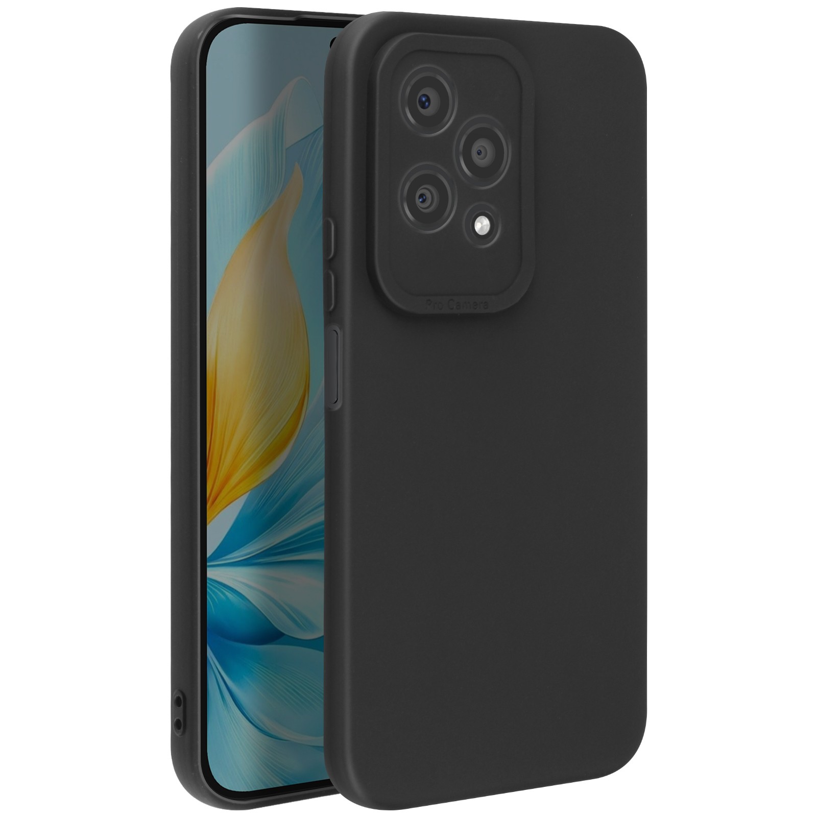 Coque Honor 200 Lite Avizar en silicone mat noir avec protection de caméra