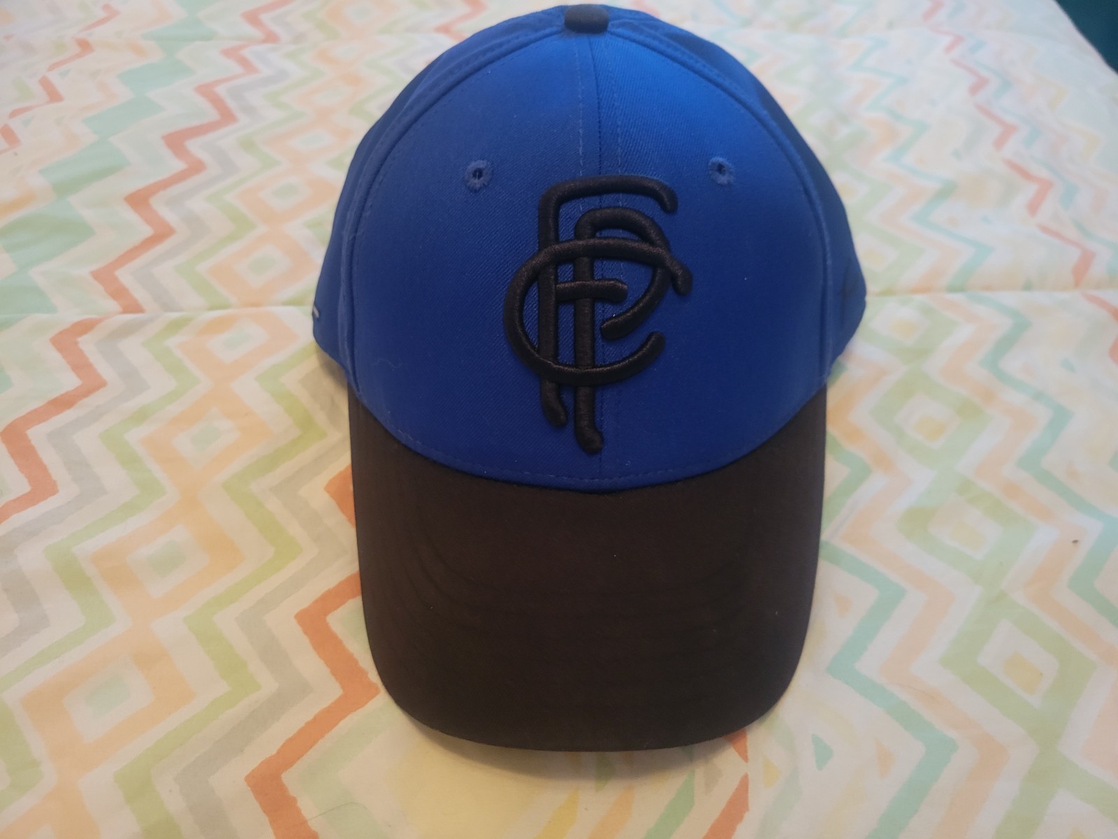 Mens Blue Hat With Black Brim.. Snap Back Adjustable Hat