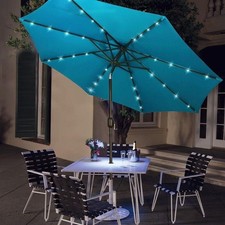 9 Ft Solar Umbrella 32 LED Lighted Patio Table Market W/ Tilt Crank Outdoor New