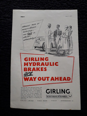 Girling Hydralic Brakes  Vintage Original Classic Car Magazine Advert