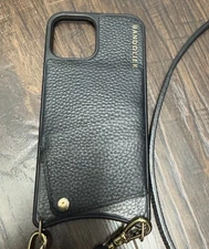 EUC Bandolier Emma Crossbody Leather Phone Case for iPhone 13 Pro Black gold 