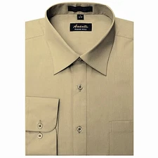 Mens Dress Shirt Plain Tan Modern Fit Wrinkle-Free Cotton Blend Amanti