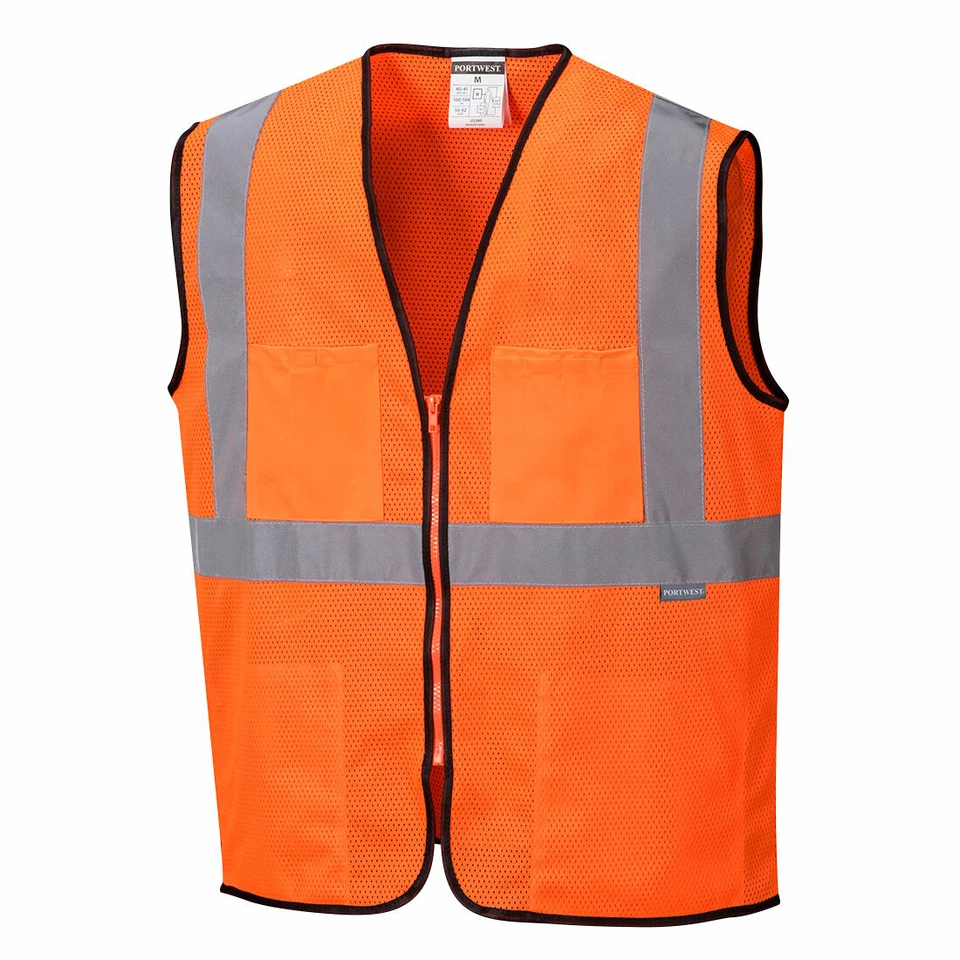 Portwest US380 Tampa Hi-Vis Reflective Safety Work Zipper Cooling Mesh Vest ANSI - Image 2 of 2