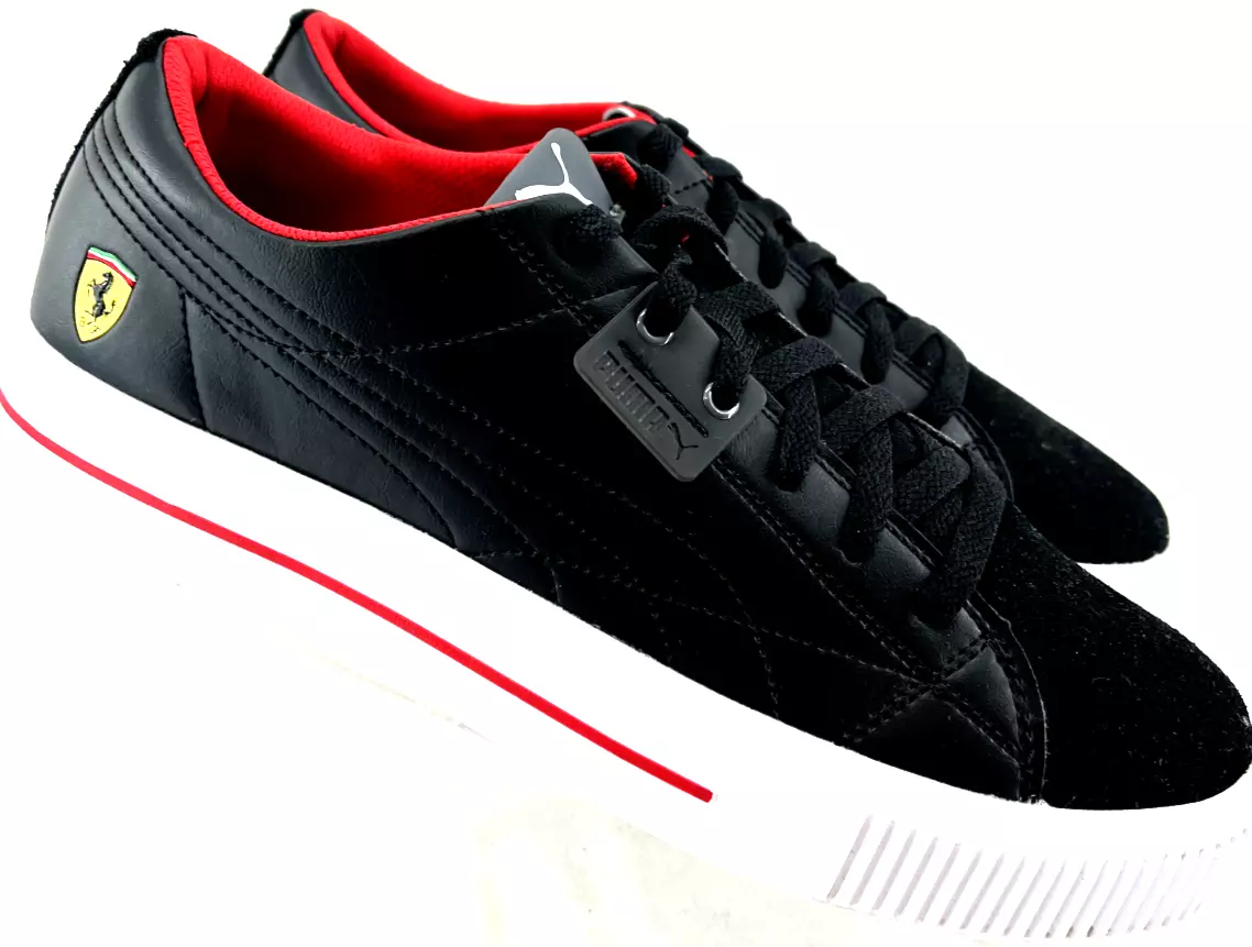 Puma Ferrari Ever 307093 03 Black Leather Lace Up Sneaker Shoes Mens US 10.5