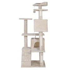 55" Cat Tree Tower Activity Center Scratching Rest and Sleep Large Playing Beige