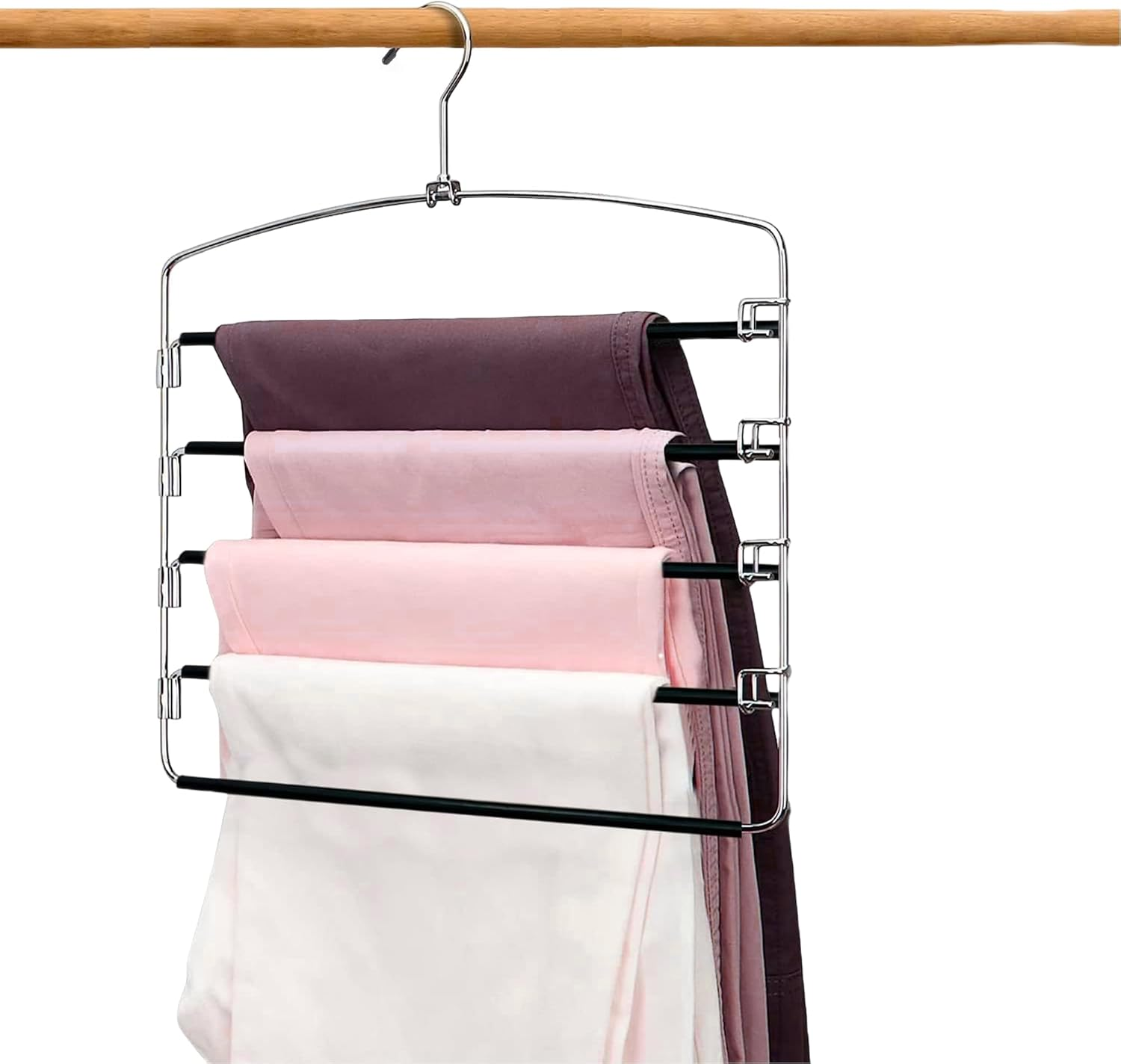 Space-Saving 5-Tier Non-Slip Stainless Steel Swing Arm Pants Hanger Closet Organizer-image