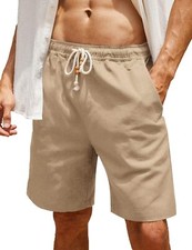Men's Linen Beach Shorts Elastic Waist Drawstring Casual Summer Lightweight