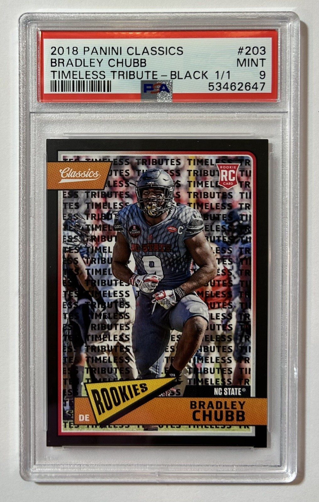 Bradley Chubb Panini Classics #203 Timeless Tributes-Black 1/1