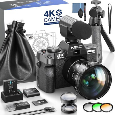 4K Digital Camera 48MP 16X 3-Color Filter with Microphone Wide-Angle&Macro Lens