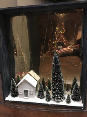 New Pottery Barn Snow Lit Christmas Scene Shadow Box Frame Lg 20