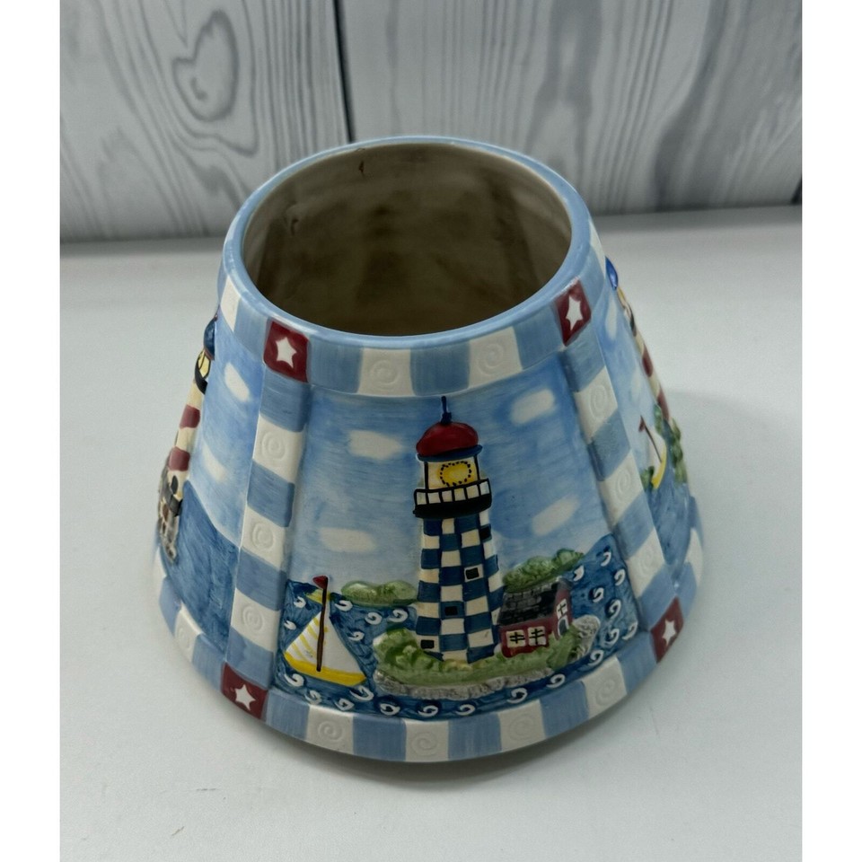 Vintage Yankee Candle Lighthouse Sailboats Nautical Beach Small Shade