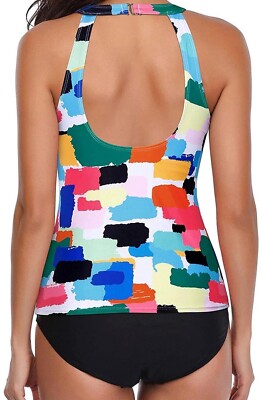 Holipick Women's Tankini Swimsuit - High Neck Halter Top & Tummy Control Shorts, Floral Print, 85% Polyester 15% Spandex
