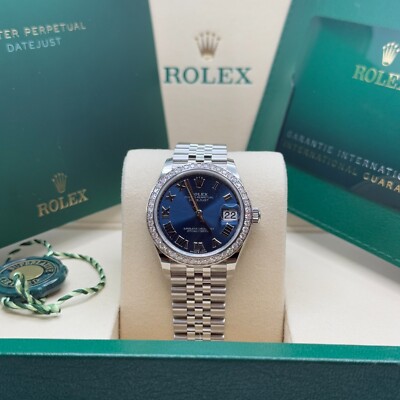 Rolex Datejust 31 NEW 2025 Blue Roman Dial Diamond Bezel Stainless Steel Jubilee