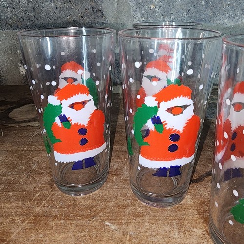 KIG Indonesia Santa Claus Drinking Glasses Set of 4 Christmas Holiday Festive - Picture 2 of 4