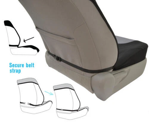 Fundas de asiento de coche impermeables protectores poliéster neopreno delanteras 2 piezas negro/gris Foto 4 de 4