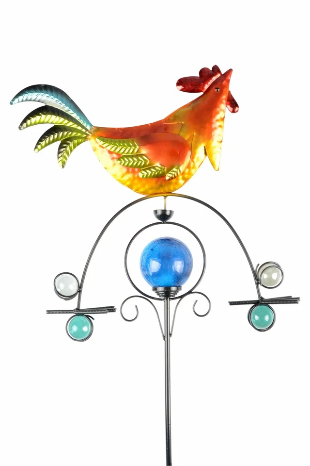 LED Solar Wetterhahn bunt Dekokugel leuchtend Windspiel Beetstecker Gartendeko