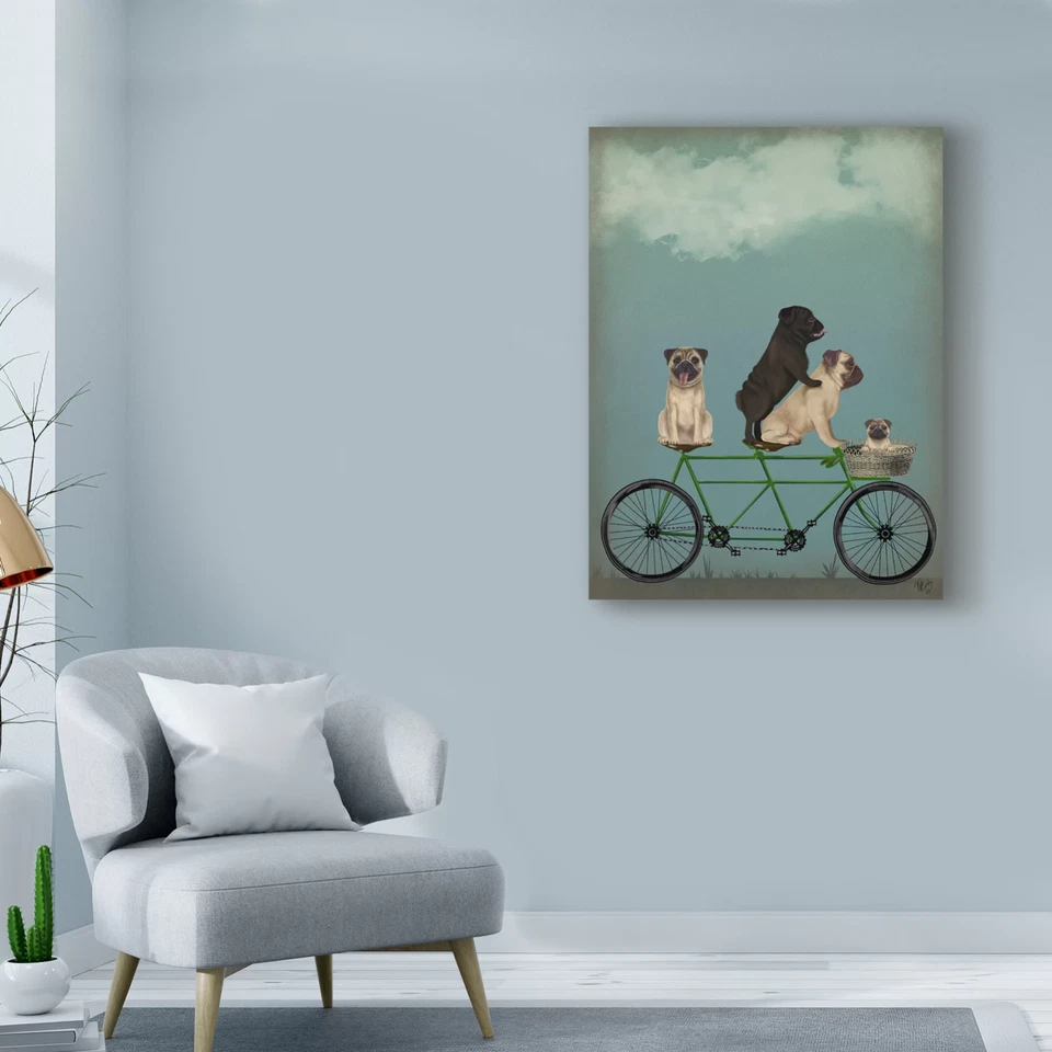 Pug Ride Four Pugs Tandem Wall Art Decor Print on Canvas  24 x 18 in - Image 3 of 4