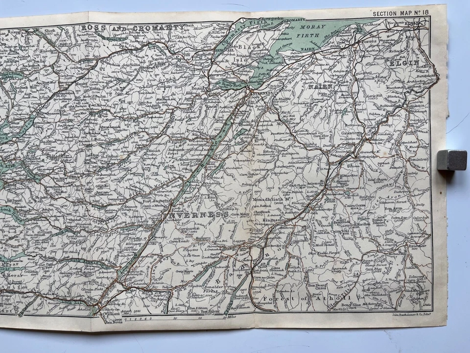 Mapa de Escocia Portree a Inverness a Braemar cromolitografía antigua 1915 Foto 3 de 4