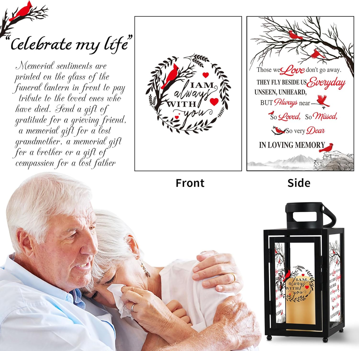 Memorial Lantern With LED Candle & Remote - Sympathy Gift For Loss Of Loved One, "When Tomorrow Starts Without Me"