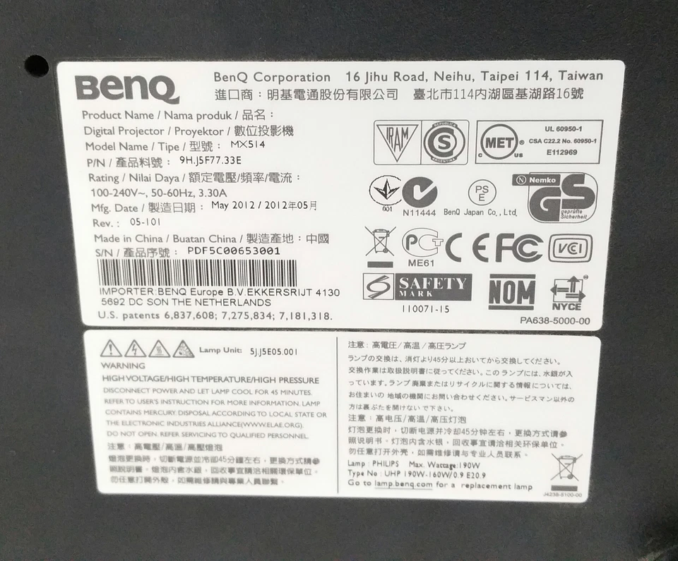 BenQ MX514 HDMI VGA Digital Projector w 5633 Lamp Hours Used - Image 3 of 4