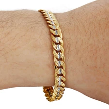 Gold Filled Hammered Cut Curb Cuban Chain Bracelet Mens Womens Link 8/9 inches