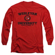 Wesleyan University Adult Long Sleeve T-Shirt Circle Logo, Red, S-3XL