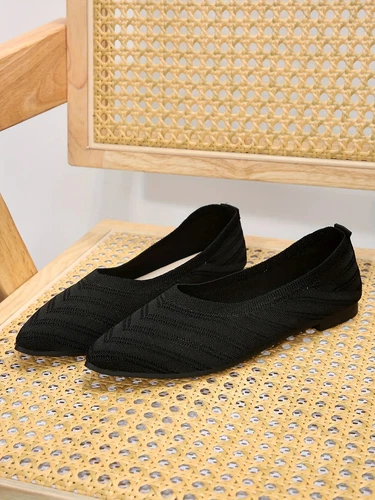 Pointed Toe Shoes Knitted Slip on Shoes Breathable Ballet Flats Loafers Comfort - Picture 20 of 29