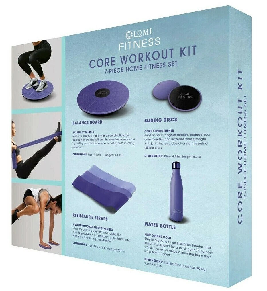 Lomi Fitness Core Workout Kit Seven Piece Home Fitness Set Balance Board Straps