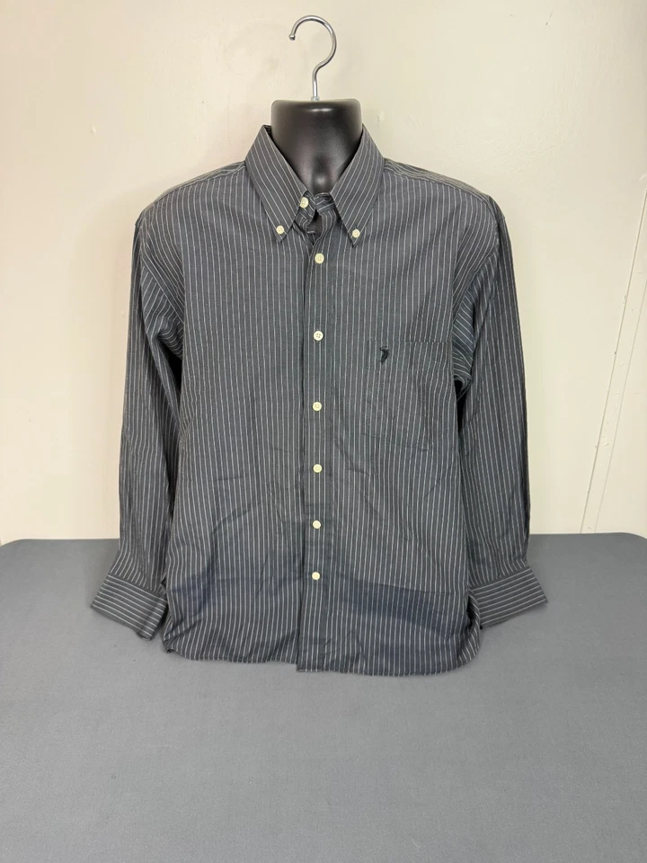 Camisa Polo Para Hombre Manga Larga Botón Frontal Gris Talla XL Preppy Work Foto 2 de 4