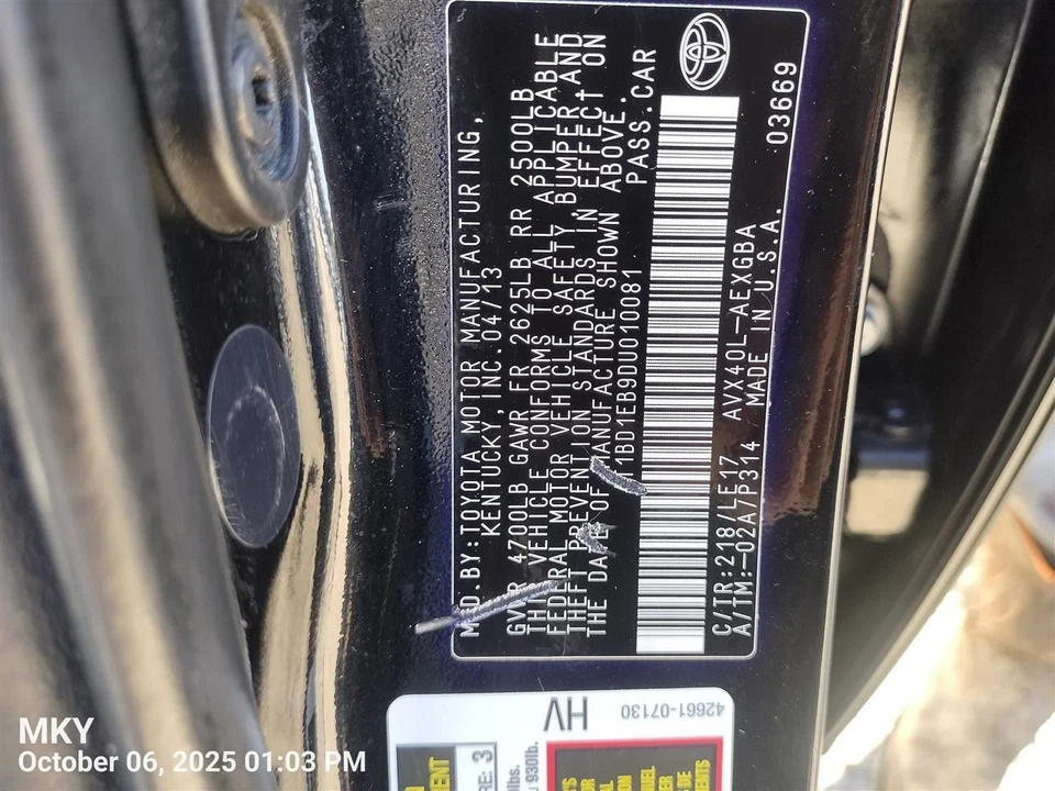 LEFT AIR BAG 6218007010 2013-2015 TOYOTA AVALON - Изображение 2 из 4