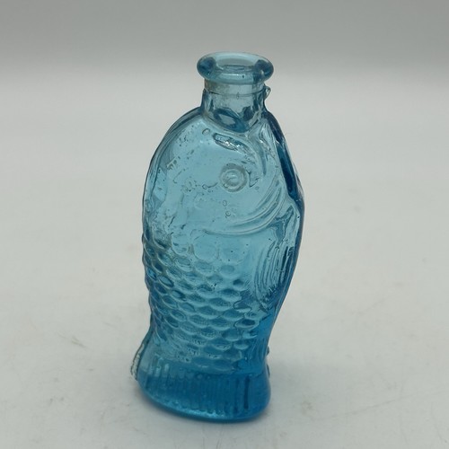 Vintage Fisch's Bitters Fish Shaped 3" Blue Glass Bottle