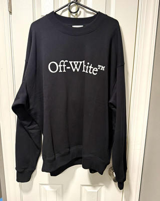 Off-White Black Logo Graphic Print Crew Neck Pullover Sweatshirt Men s L