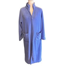 LL Bean Womens Blue Fleece Full Zip Robe Long Housecoat Mock Neck Petite Small
