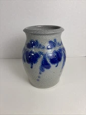 Salt Glazed Pottery Crock/Vase Signed Eldreth 1995 7” Tall 4.5” Diameter