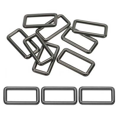 8 1-1/2''/38mm Rectangular Flat Metal Buckle Rings, Black