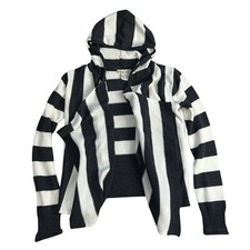Womens Open Cardigan Flutter Front Hooded Striped Knit Asymmetrical Hem Small