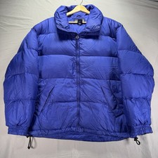 Vintage Lands End Puffer Jacket Mens Large Blue Goose Down Gorpcore Heavy Zip